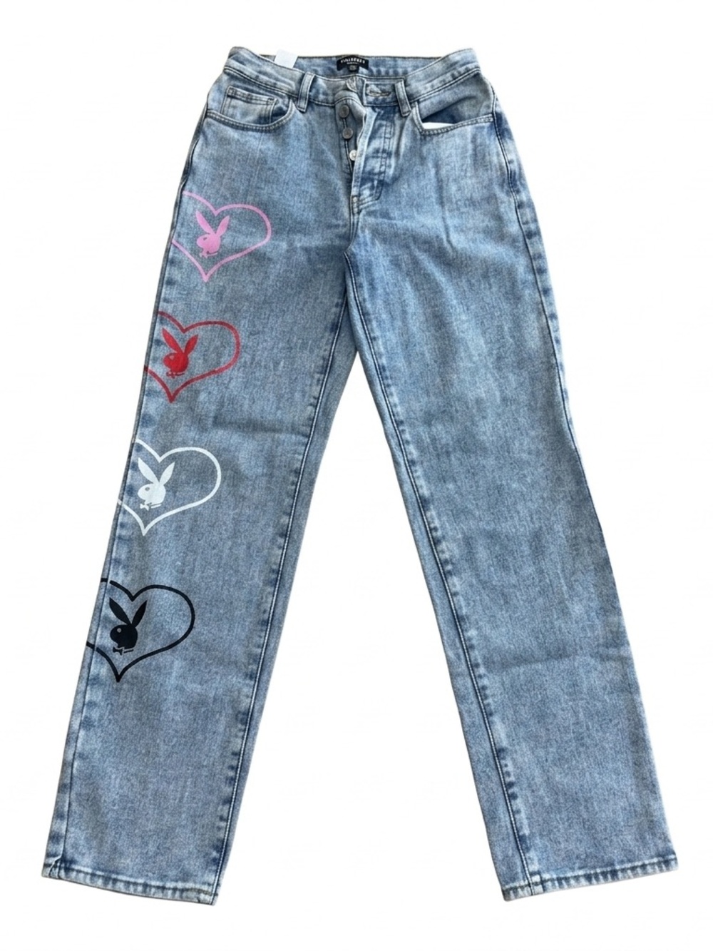 PacSun x Playboy Women's High Rise Baggy Y2K Bunny Heart Graphic Denim Jeans